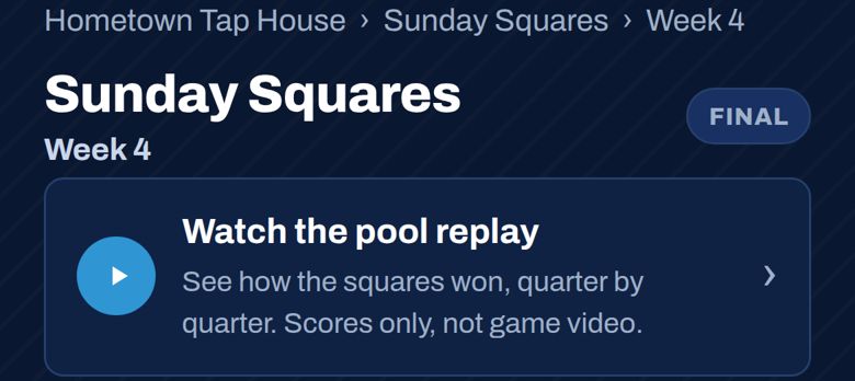 A finished game with the Watch the pool replay button